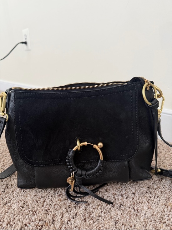 See By Chloe Handbags - See By Chloe Black Leather and Suede Crossbody with Gold Ring